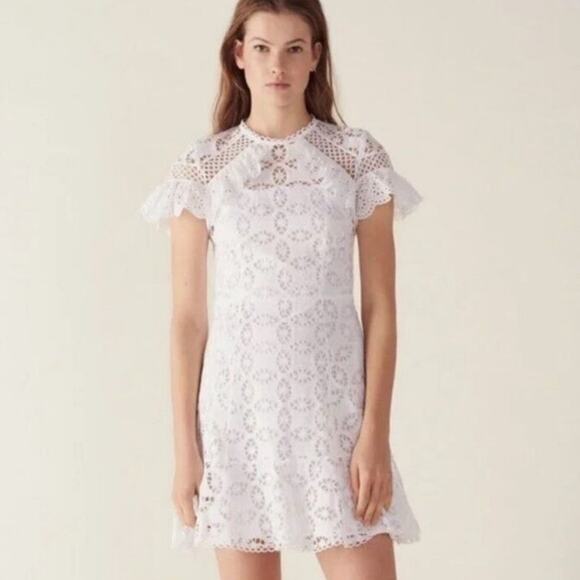 Sandro Corentin Cotton Lace Mini Dress Size 40 - Picture 1 of 7